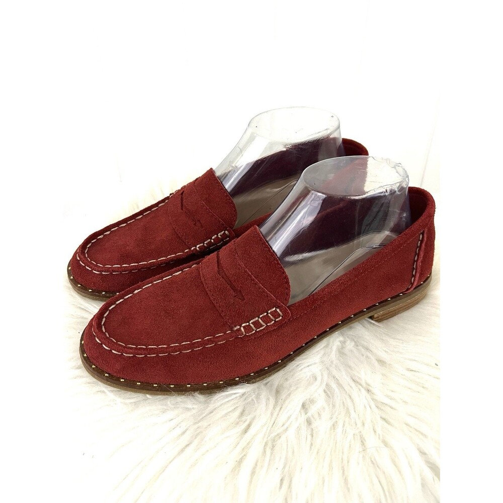 Sperry Wine Red Seaport Studded Penny Suede Loafers Womens Size 8.5 Coastal